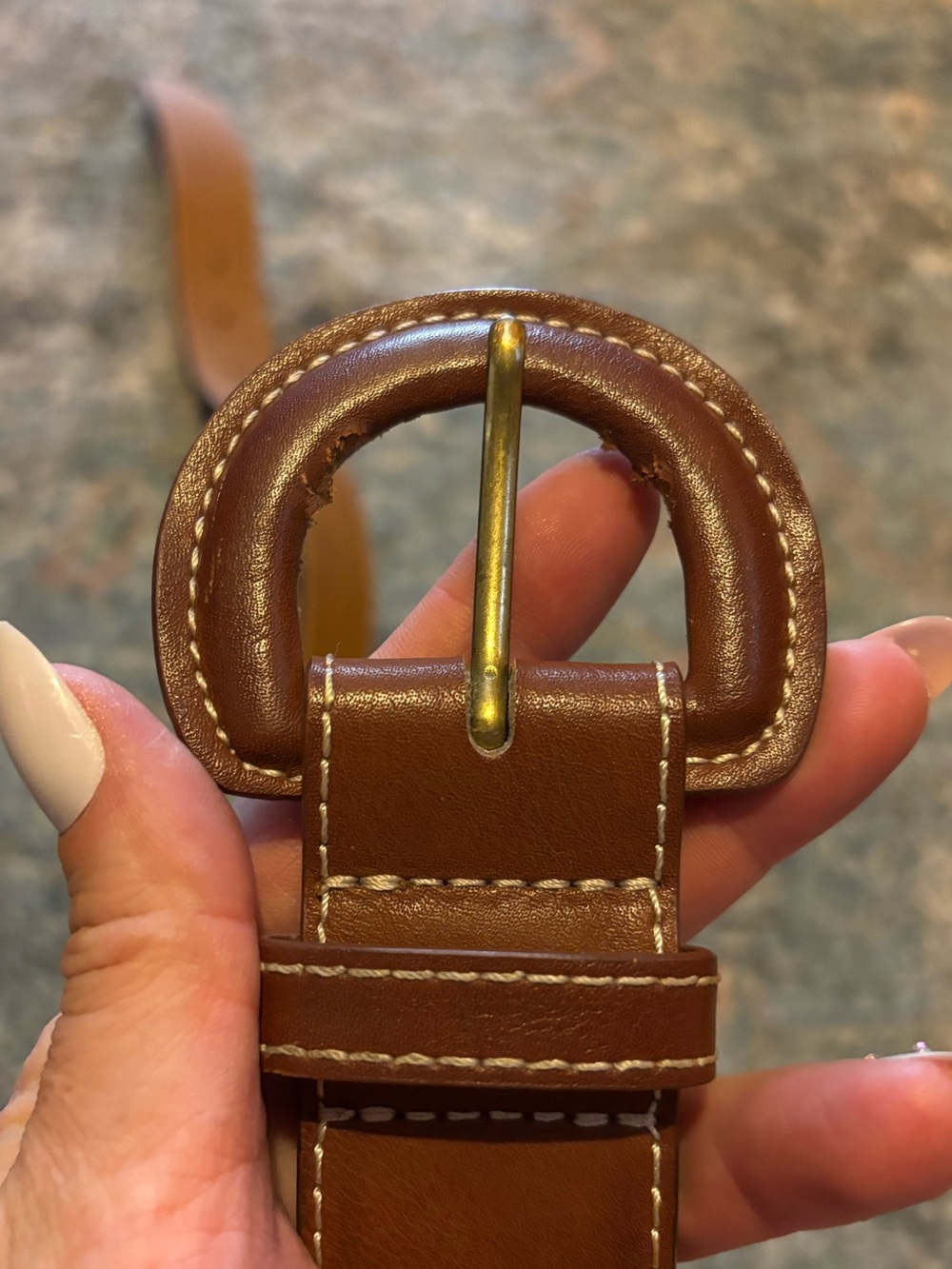 LOFT Tan Leather Belt with Brass-Tone Rounded Buckle